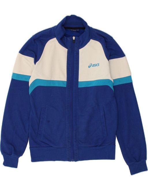Vintage Asics Size S Colourblock Tracksuit Top Jacket in Blue