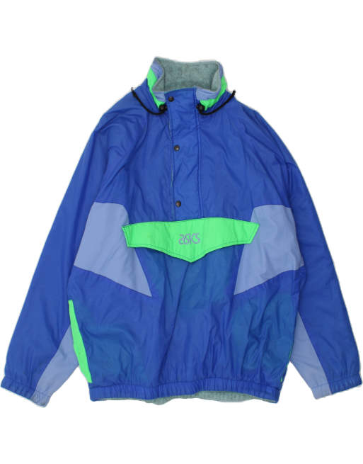 Vintage Asics Size XL Colourblock Anorak Jacket in Blue