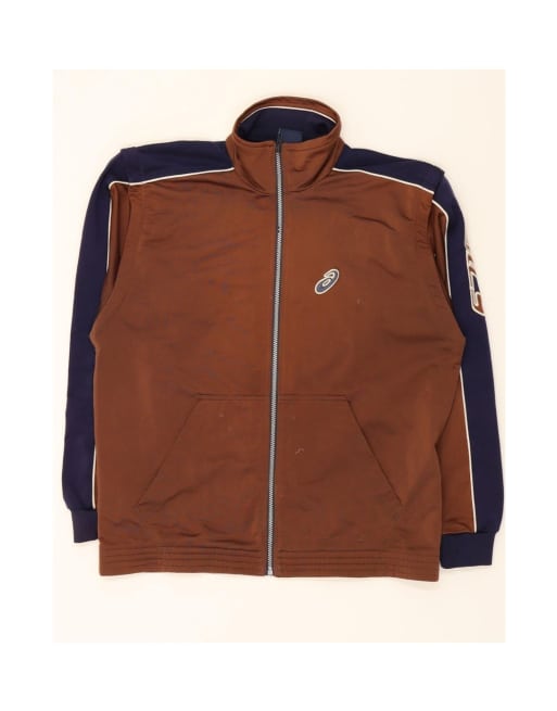 Vintage Asics Tracksuit Top Jacket Small In Brown Colourblock