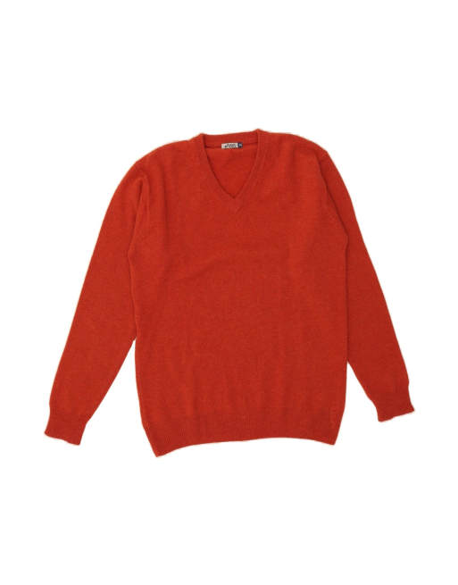 Vintage Asics V-neck Jumper Sweater Medium In Red Wool