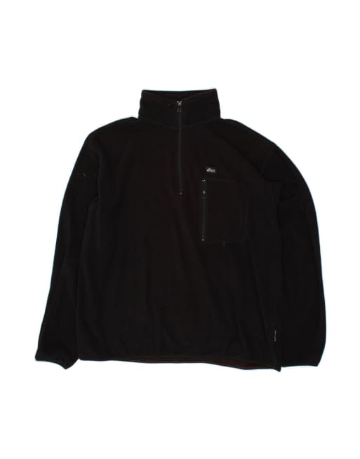 Vintage Asics Zip Neck Fleece Jumper 2XL In Black