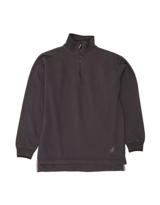 Vintage Asics Zip Neck Sweatshirt Jumper Small In Black