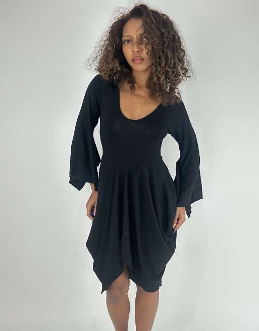 Vintage asymmetric midi dress in black