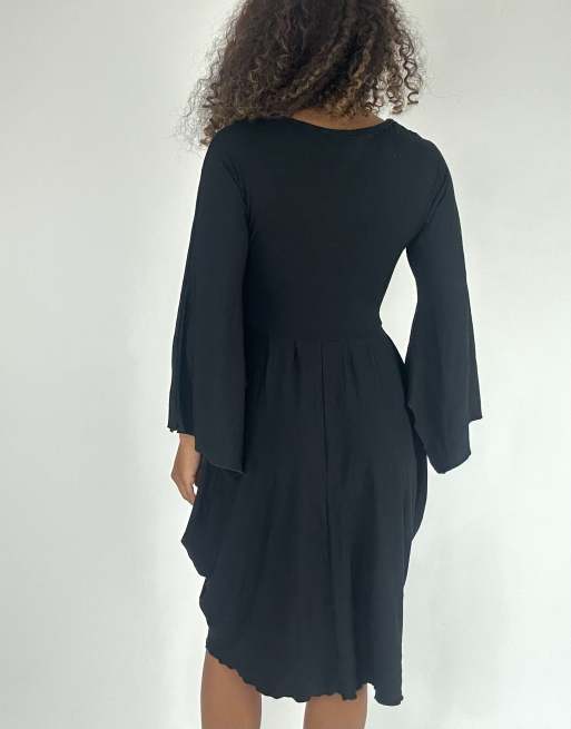 Vintage asymmetric midi dress in black, 2 of 4