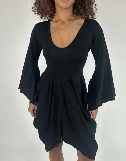 Vintage asymmetric midi dress in black, 3 of 4