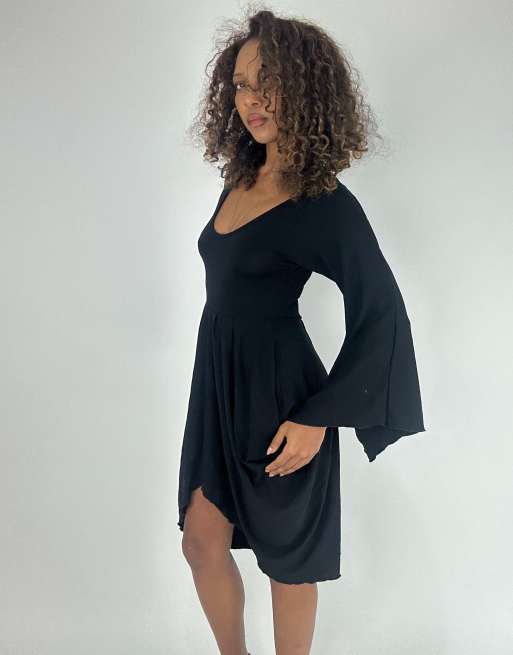 Vintage asymmetric midi dress in black, 4 of 4