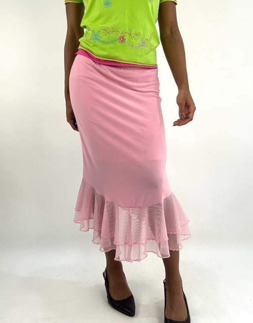 Vintage asymmetric midi skirt in pink