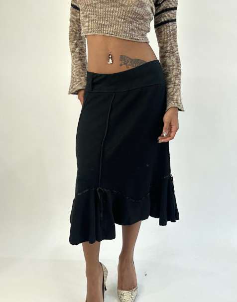 Vintage asymmetric skirt in black - view 1