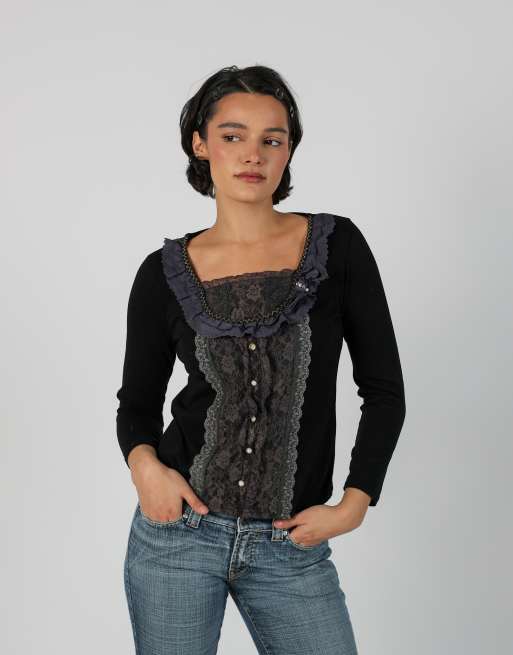 Vintage Axes Femme S long sleeve top in black, 1 of 4