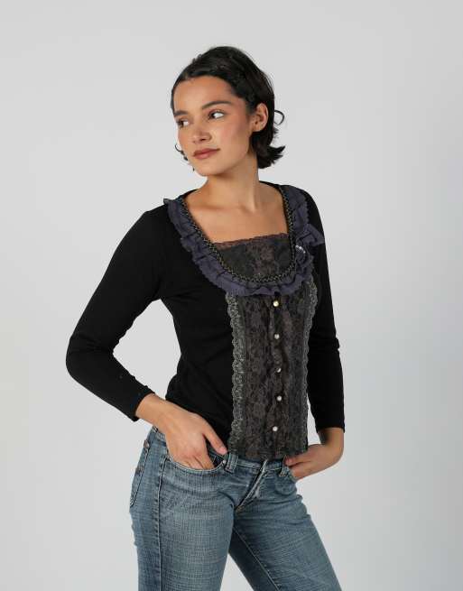 Vintage Axes Femme S long sleeve top in black, 3 of 4