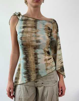 Vintage aysmmetric tie dye top in blue