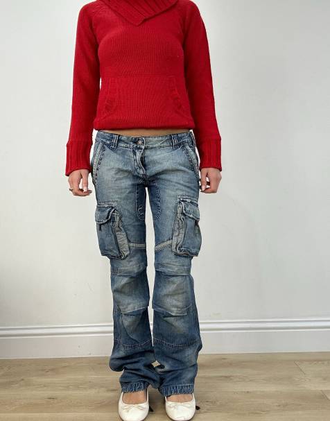 Vintage baggy dark wash jeans in blue - view 1