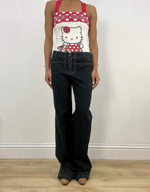 Vintage baggy trousers with contrast stitch in black