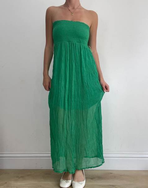 Vintage bandeau maxi dress in green - view 1