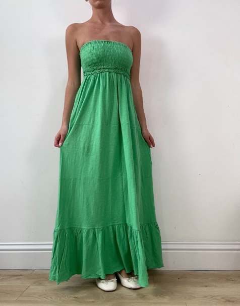 Vintage bandeau maxi dress in green - view 1