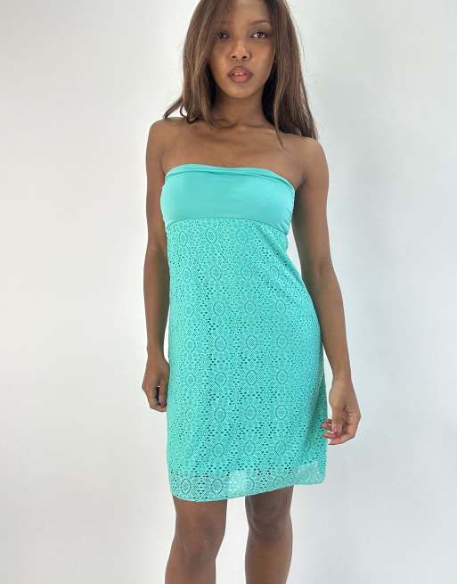 Vintage bandeau mini dress in blue