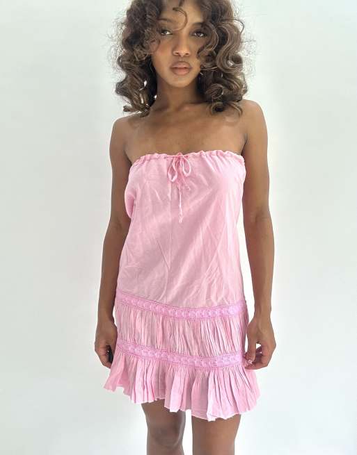 Vintage bandeau mini dress in pink