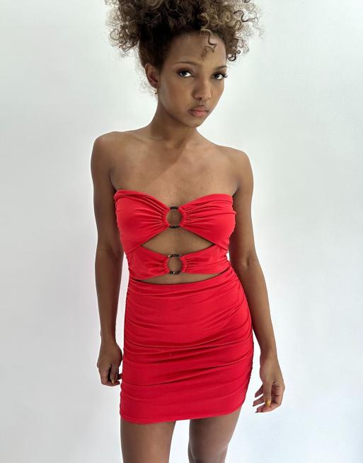 Vintage bandeau mini dress in red
