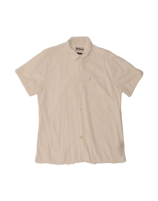 Vintage Barbour Fit Short Sleeve Shirt Medium In White Linen