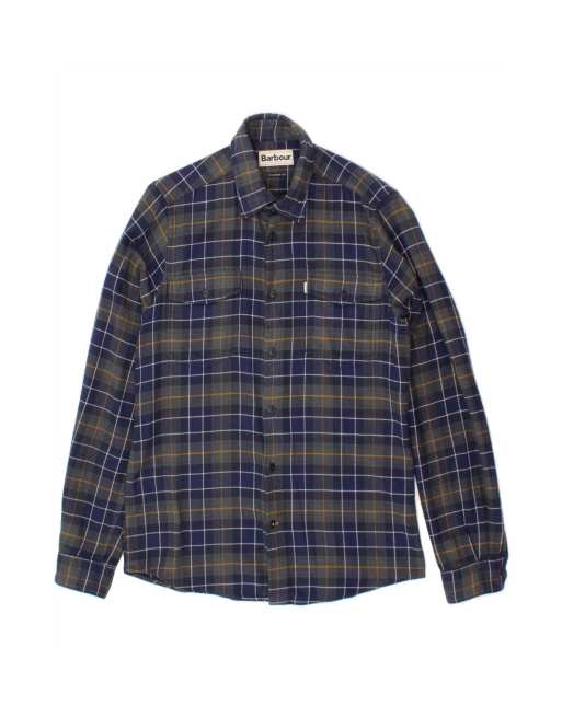 Vintage Barbour Tailored Fit Flannel Shirt Medium In Blue Check