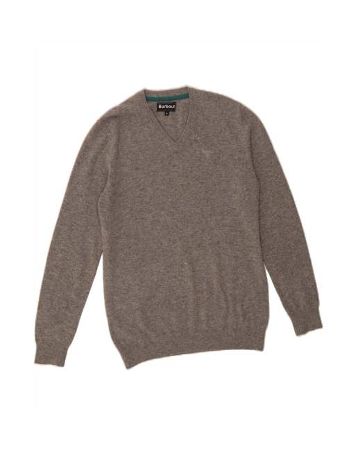 Vintage Barbour V-neck Jumper Sweater Medium In Grey Wool