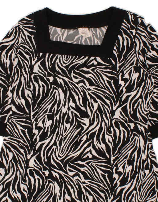 Vintage Basic Dress UK 16 Large In Black Animal Print, 3 of 4