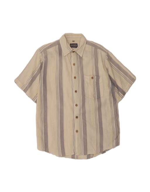 Vintage Basics Short Sleeve Shirt Medium In Beige Striped