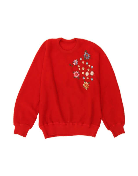 Vintage Batwing Crew Neck Jumper Sweater UK 18 XL In Red Floral - view 1