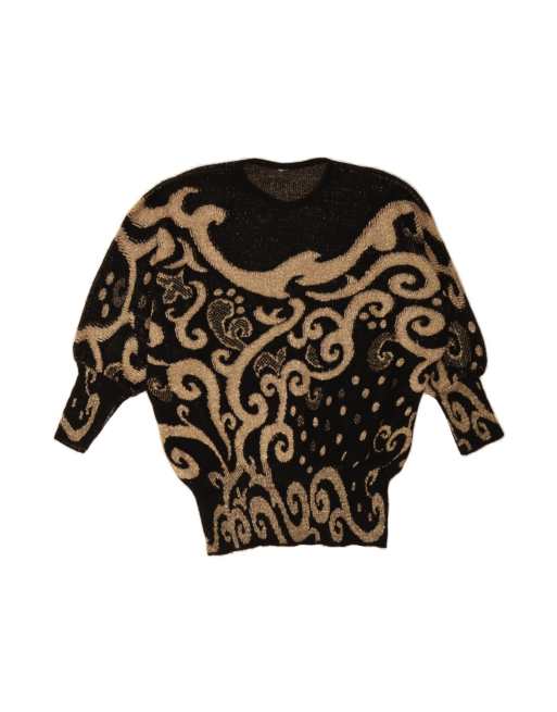 Vintage Batwing Crew Neck Jumper Sweater UK 20 2XL In Black Paisley