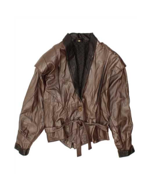Vintage Batwing Leather Jacket UK 16 Large In Brown