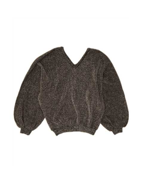 Vintage Batwing V-neck Jumper Sweater UK 12 Medium In Grey Flecked - view 1