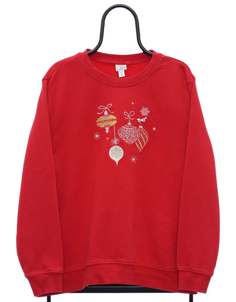Vintage baubles size XL sweatshirt christmas embroidered in red - view 1