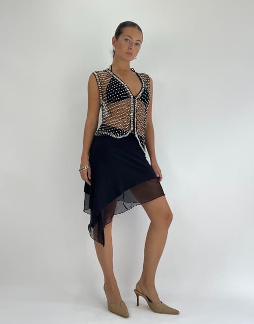 Vintage beaded button up vest in black