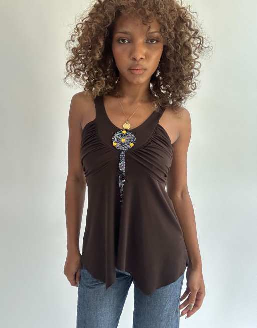 Vintage beaded cami top in brown, 1 of 4