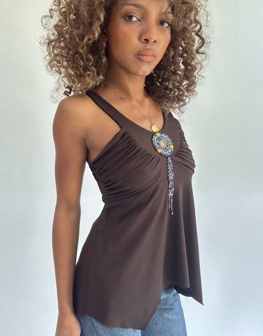 Vintage beaded cami top in brown, 4 of 4
