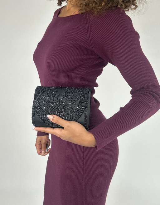 Vintage beaded clutch purse in black, 2 of 4