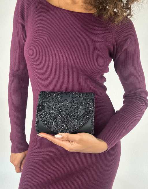 Vintage beaded clutch purse in black, 3 of 4