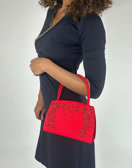 Vintage beaded handbag in red, 2 of 4