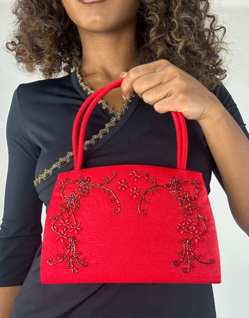 Vintage beaded handbag in red, 3 of 4