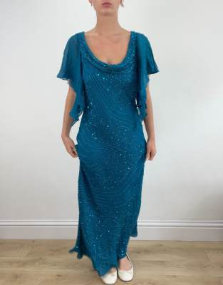 Vintage beaded maxi dress in blue