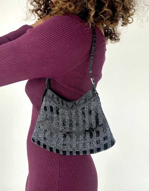 Vintage beaded shoulder bag in black, 3 of 4