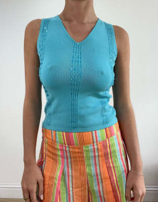 Vintage beaded tank top in blue