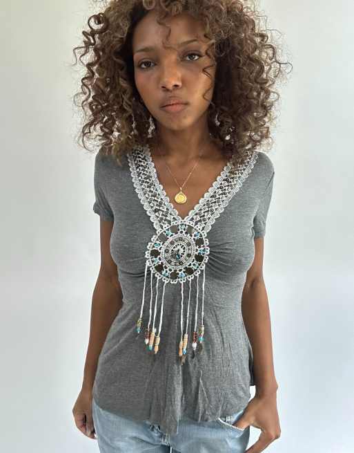 Vintage beaded top in grey, 1 of 4