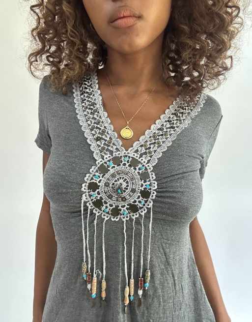 Vintage beaded top in grey, 3 of 4