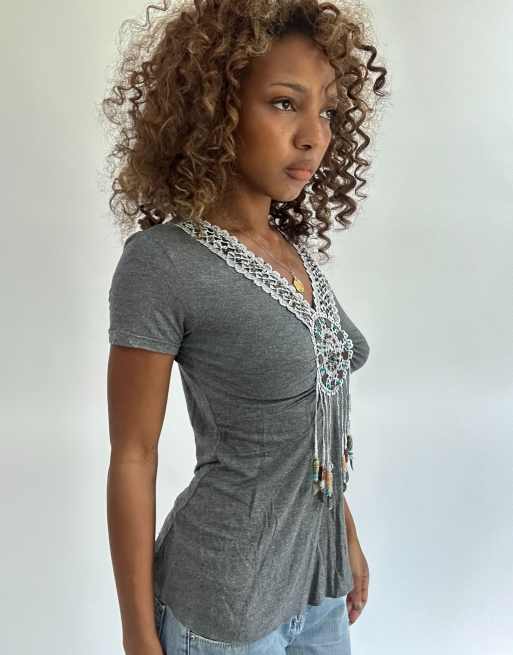 Vintage beaded top in grey, 4 of 4