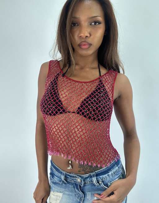 Vintage beaded top in pink