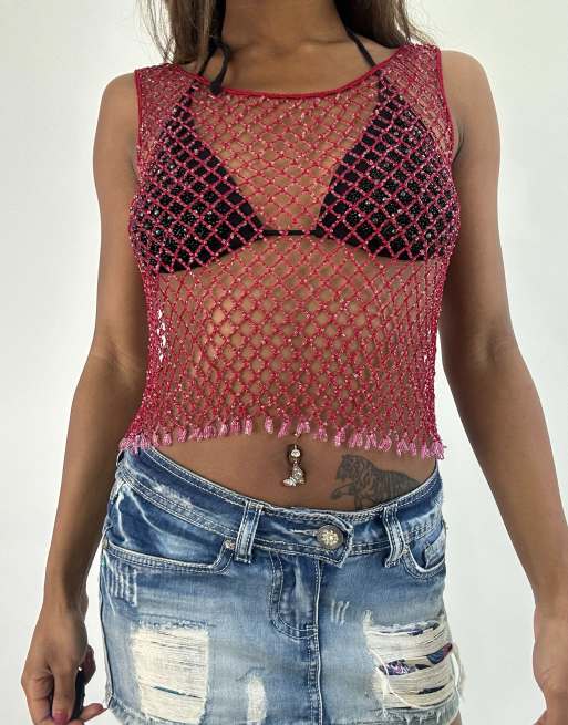 Vintage beaded top in pink, 3 of 4