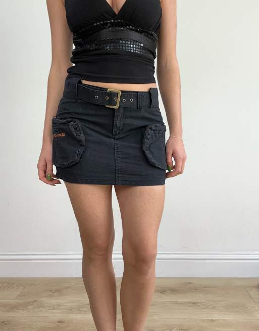 Vintage belted mini skirt in black