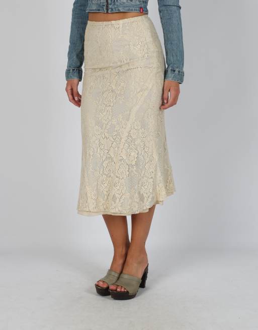 Vintage Bencivenga S mesh midi skirt in beige, 2 of 4