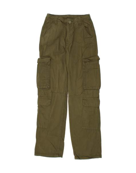 Vintage Bershka Size S Straight Cargo Trousers in Green - view 1